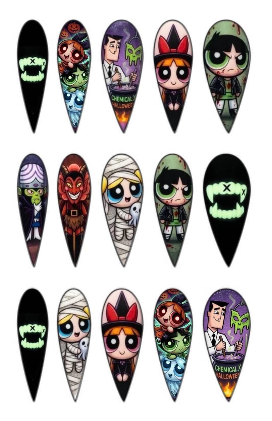 "Powerpuff Ghouls" (long stiletto)